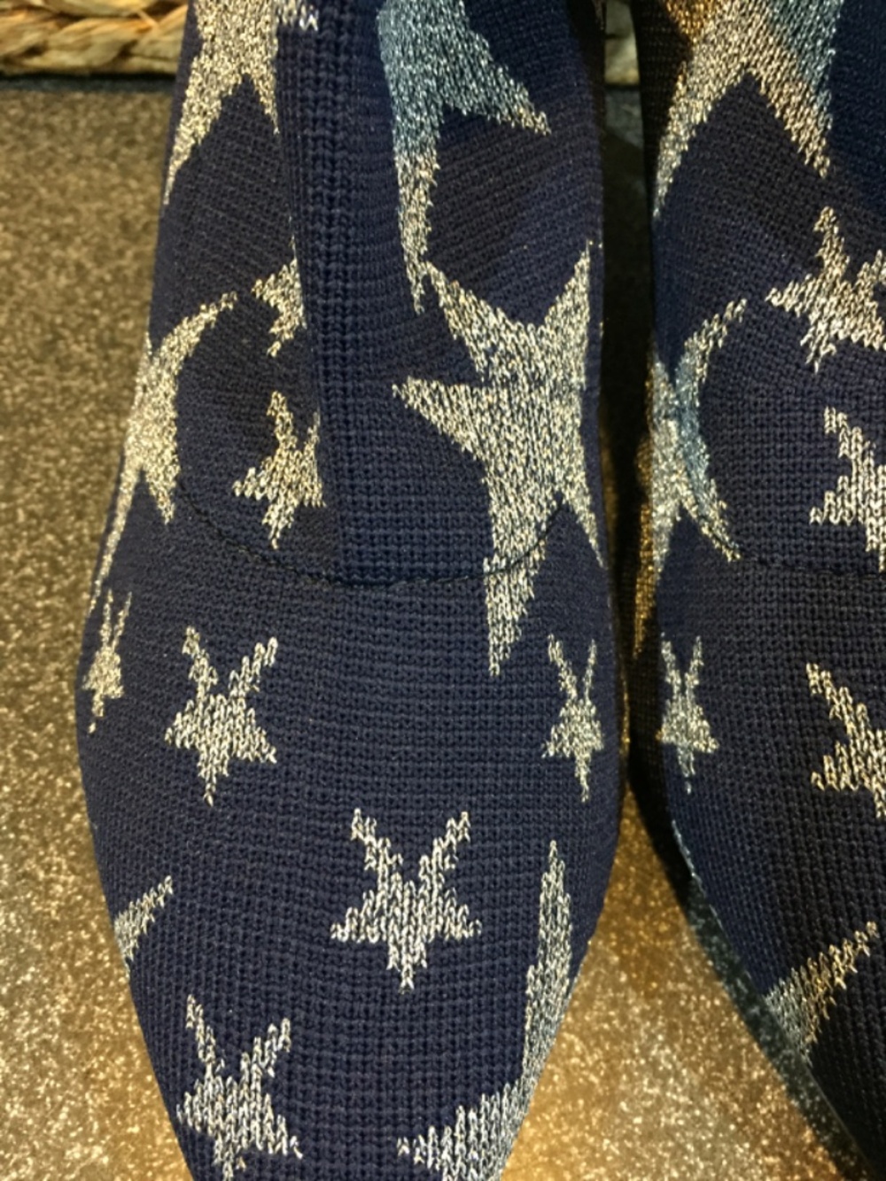 Neiman Marcus Navy Knit Star Sock Booties w/ Metallic Silver Stars - Picture 3 of 9